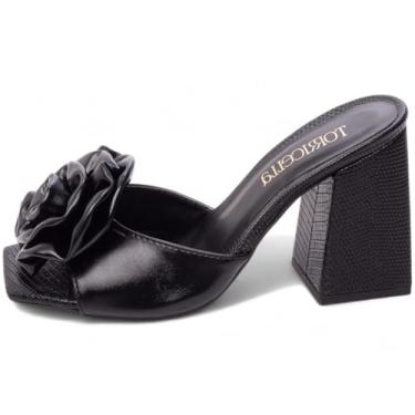 Imagem de Sandália Tamanco Feminino Salto Alto Bloco Grosso Bico Quadrado Flor 9cm Torricella (Preto, BR, Adulto, Numérico, 34)