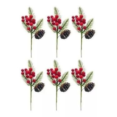 Imagem de Kit 6 Buquês Flor De Natal Cereja E Pinha Decorativo 20 Cm - Master Ch