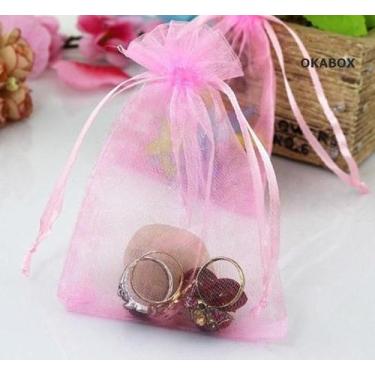 Imagem de 50 Saquinhos de organza  Rosa 10x15 com fita cetim - OKABOX
