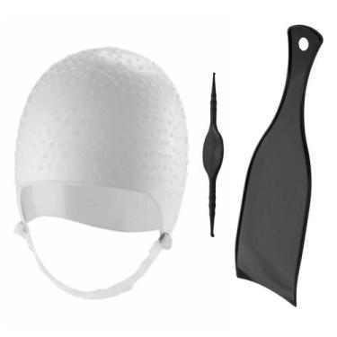 Imagem de Kit Tintura Coloração Touca e Plaquete de Mechas Luzes Silicone Agulha