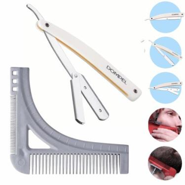 Imagem de Kit Modelador Desenha Barba 1 Regua Pente Alinhador + 1 Navalha Inox P
