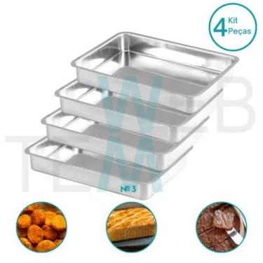 Imagem de Kit 4 Assadeiras Retangular Alta nº3 Alumínio Sustentável para Assados