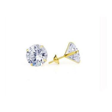 Imagem de Brinco Pedra Zircônia 8mm Ouro 18k - Linda joias