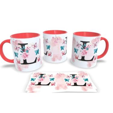 Imagem de Caneca Vermelha de Porcelana Personalizadas Alfabeto iniciais Nomes (L)