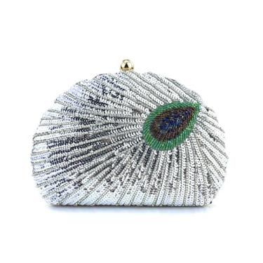 Imagem de zebrum Bolsa de mão feminina para noite, bolsa de mão para noite, bolsa clutch para festa de casamento, Formato de concha - prata, 9 inches
