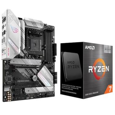 Imagem de Processador de CPU Micro Center AMD Ryzen 7 5700X3D com placa-mãe para jogos ASUS ROG Stix B550-A AMD AM4 Ryzen 5000 ATX