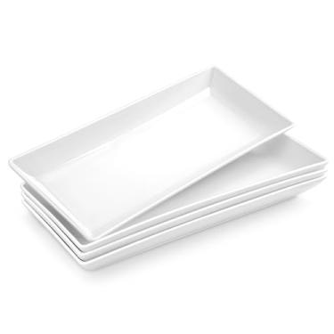 Imagem de MALACASA Conjunto de 4 travessas de servir, bandejas de cerâmica para servir alimentos, bandejas retangulares para festas, pratos de servir grandes, bandejas e travessas de servir de festa - 35,5 cm,