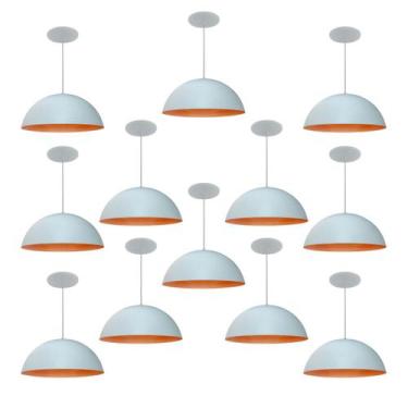 Imagem de Kit 12 Luminária Pendente Meia Lua 40cm Com Interior Laranja Fiação 11