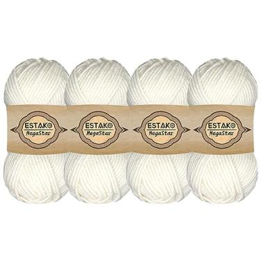 Imagem de Estako Megastar, (pacote com 4 novelos) 75% acrílico 25% fio de lã, macio, peso volumoso nº 5 para crochê e tricô (10 x 100 ml) / (4 x 120 jardas) (60187-branco)