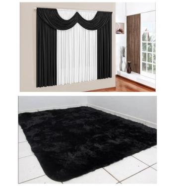Imagem de Cortina Malha Gel Bando 2,00 X 1,70 + Tapete 2,00m X 1,40m Preto Liso 