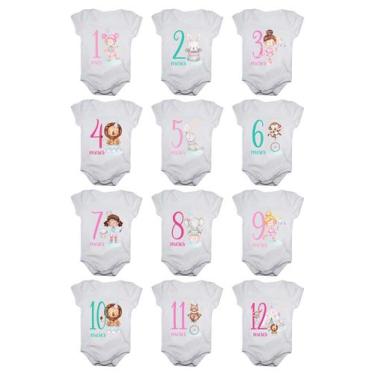 Imagem de Kit Body de Bebê Mesversario Manga Curta Circo 12 Bodies 1 a 12 Meses 