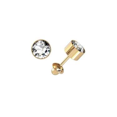 Imagem de Brinco bebe segundo furo tubinho redondo pedra branca 4 mm ouro 18k k0