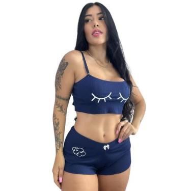 Imagem de baby doll conjunto canelado pijama roupa de dormir ribana cropped - La
