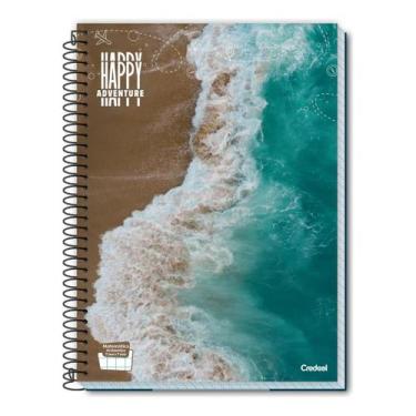 Imagem de Caderno 1 Matéria 80 Folhas Happy Paisagem Credeal Escolar, Azul