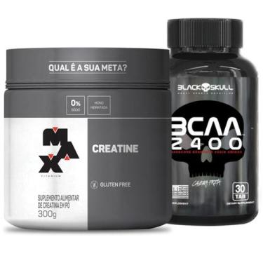 Imagem de Kit Creatina Pura 300g Max Titanium + Bcaa 30 Caps Black Skull