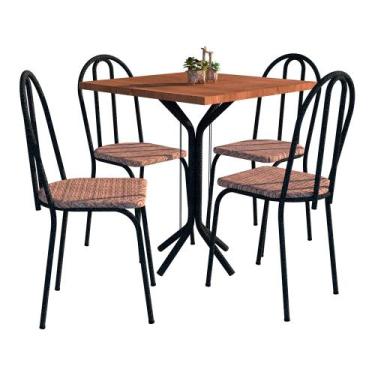 Imagem de Mesa De Jantar Thais Tampo BP Com 04 Cadeiras 004 Cromo Preto Rattan A