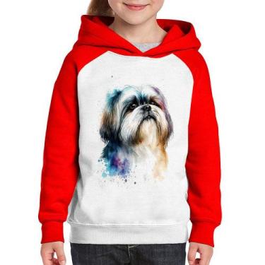 Imagem de Moletom Infantil Cachorro Shih Tzu Watercolor - Foca na Moda, Branco, 