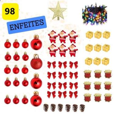 Imagem de Kit 98 Enfeites Decoração Árvore Natal Bolinha Pisca Colorido VOLTAGEM