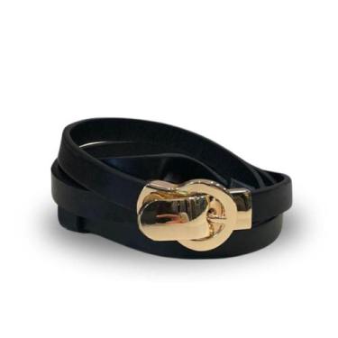 Imagem de Cinto regulável preto com fivela de encaixe - Del Amo, Dourado