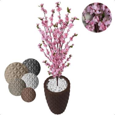 Imagem de Cerejeira Rosa Bebê Flor Artificial com Vaso Decoração - Flor de Menti