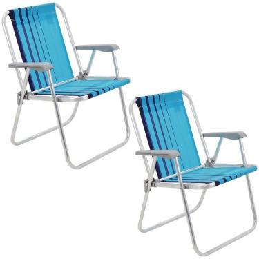 Imagem de Kit 02 Cadeiras de Praia Tramontina Samoa Alta Alumínio c/ Assento Azul Cristal e Escuro 92900002