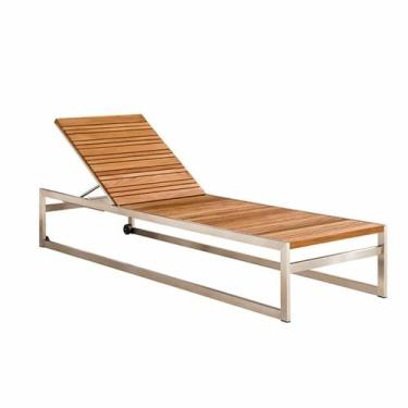 Imagem de Chaise Espreguiçadeira Decorativo Aço e Madeira Teka - LUXdécor