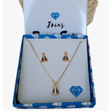 Imagem de Conjunto Brinco+ Colar N. Senhora de Fatima Folheado - Joias Dani Sam