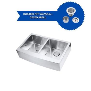 Imagem de Kit Cuba Dupla SA202 + Válvula com Cesto Aço Inox - Arell