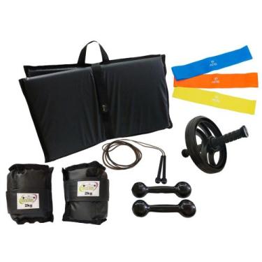 Imagem de Kit Tornozeleira 2KG Preto + Halteres 2KG Preto + Colchonete Preto + M