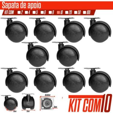 Imagem de Kit Rodinhas Rodizio Girátorio C/ Placa 10 unidades para Móveis Pesado