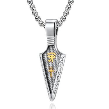 Imagem de FUTPLOR Colar de flecha, pingente de ponta de flecha, para homens, aço inoxidável, prata, preto, ouro, lança pingente de olho de horus, pingente de amuleto egípcio, totem de amuleto, corrente de caixa