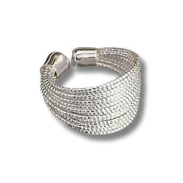 Imagem de Anel Feminino Ajustável Moderno Minimalista Banhado a Prata "Nest" – Estilo Elegante e Contemporâneo, Design Sofisticado – Acompanha Bolsa de Veludo