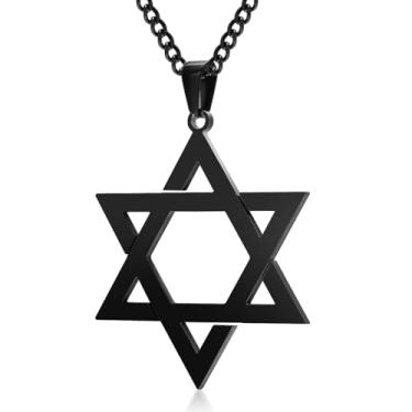 Imagem de Colar masculino com estrela de Davi, pingente hexagonal de estrela judaica de aço inoxidável, presente de aniversário, Natal, joias israelenses para namorado, irmão, corrente de 61 cm, Aço inoxidável,