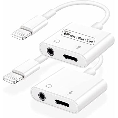 Imagem de [Certificação Apple MFi] Pacote com 2 adaptadores de fones de ouvido Lightning para 3,5 mm, adaptador auxiliar de iPhone 2 em 1, áudio + carregamento, compatível com iPhone
