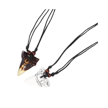 Imagem de Colar de dente de tubarão masculino fóssil de resina com pingente de dente de tubarão cordão ajustável havaiano praia surfista joia para mulheres e homens, Resina, resina