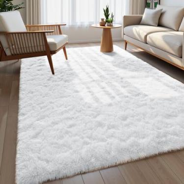 Imagem de Macgace Tapetes fofos para decoração de quarto estético, tapete felpudo branco 10 x 15 com pontos antiderrapantes para sala de estar, tapete felpudo felpudo lavável, decoração de casa moderna para