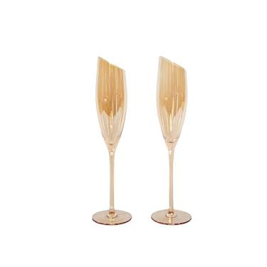 Imagem de Jeanne Fitz Conjunto de 2 taças de champanhe, taças douradas, taças de champanhe inclinadas exclusivas e modernas para mulheres, homens, casamento, aniversário, Natal, véspera de ano novo