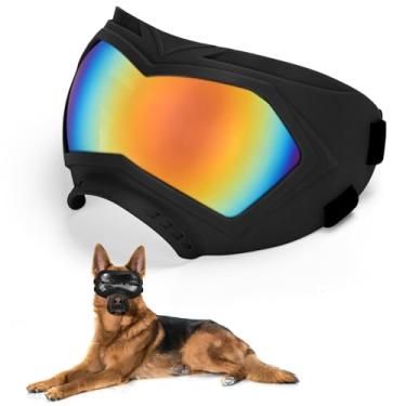 Imagem de Óculos de sol para cães grandes para cães com alça ajustável, óculos de natação e patinação à prova de vento à prova de poeira (preto-colorido)