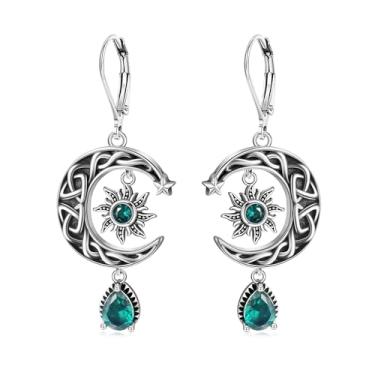 Imagem de TALYKONG Brincos de sol e lua celta, brincos góticos, bruxa, Halloween, presentes para mulheres, Latão, Zircônia cúbica