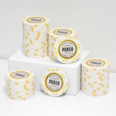 Imagem de JIESITE Fichas de pôquer de argila de 14 gramas Monte Carlo fichas de pôquer grau cassino fichas em branco para Texas Hold'em, Blackjack Poker Games Pacote com 50 peças (K White)