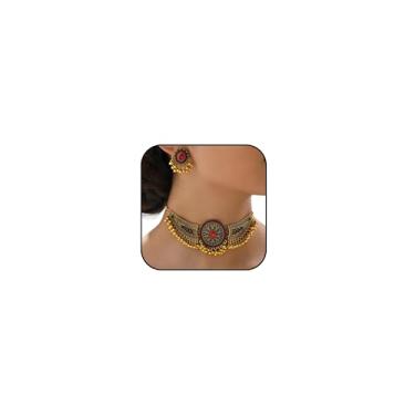 Imagem de Conjuntos de joias indianas para mulheres, joias de casamento para noivas Jhumkas, brincos indianos, colar Bollywood, roupas oxidadas, roupas femininas, Metal, Sem pedra preciosa