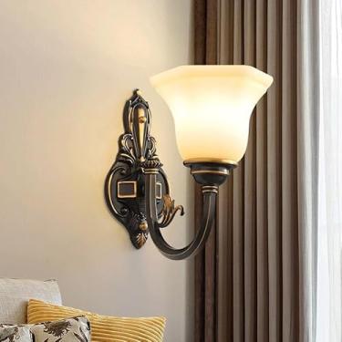 Imagem de Luminárias de parede de vidro preto retrô de cobre completo estilo europeu, arandelas criativas para sala de estar com base E14/12 para varanda, corredor, escada, luz de parede de personalid