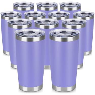 Imagem de VQRRCKI Copo de aço inoxidável de 590 ml a granel com tampa Copos de café com isolamento de parede dupla para bebidas quentes e frias, caneca de café de viagem revestida com pó fosco (lavanda, pacote