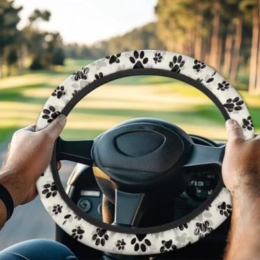 Imagem de Rarucativ Capa de volante elástica com estampa de pata de cachorro, capas de volante de carrinho de golfe para carro de 33 a 35 cm, antiderrapante, absorção de suor, decoração de interiores,