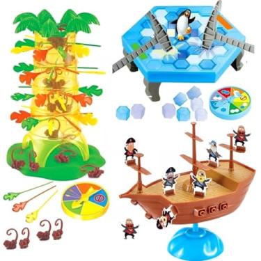 Imagem de 3 Jogos Pinguim Quebra Gelo Piratas Equilibristas Macaco Galho Familiar Amigos