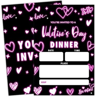 Imagem de ukebobo Convite de jantar do dia dos namorados, 4 x 6 neon convite de festa dos namorados com envelopes, 20 cartões de convite de preenchimento de festa para mulher homem, convidados de corações rosa