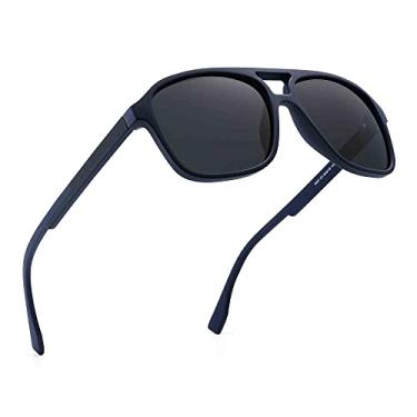 Imagem de JIM HALO Óculos de sol aviador polarizado masculino vintage quadrado para dirigir, Matte Blue Frame / Polarized Grey Lens, One Size