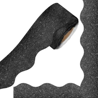 Imagem de Bordas de quadro de avisos com glitter preto, bordas recortadas pretas com brilho de 1,6 m, adesivos autoadesivos para decoração de Natal, sala de aula, escola, escritório, festa, decoração de parede