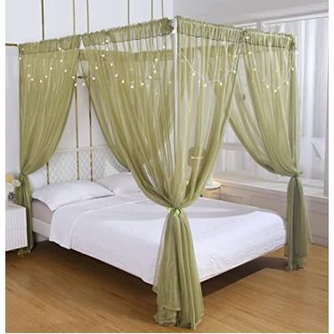 Imagem de Akiky Cortinas de Cama de Dossel para Quarto de Meninas, Cortina Transparente para Cortinas de Cama de Solteiro, Cortinas de Cama Queen Size, 8 Painéis, Dossel com Luz, Decoração d(Gêmeo Sálvia Verde)