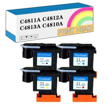Imagem de YIZHIYZ Para HP 11 Cabeçote de impressão de tinta preto amarelo ciano magenta 4 peças cor brilhante para K850 K850DN 9100 9110 9120 9130 20PS 50PS 70 100Plus 1000 1100 1100D 1100DTN 1200 2250, 4 cores